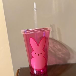 NWOT pink Easter Peep bunny tumbler with lid and straw